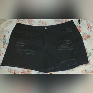 Trendy Black Distressed Denim Shorts